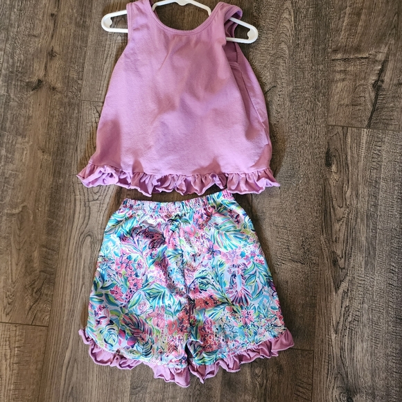 Other - Pink Ruffle Top and Floral Shorts Set